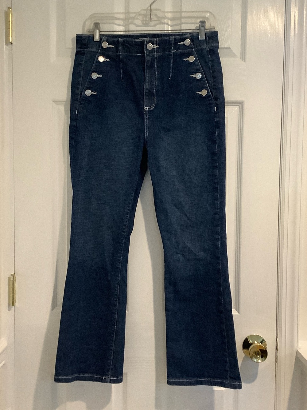 LOFT ‘The Kick Crop’ Dark Wash Boot Cut Sailor Front Stretch High Rise Jeans 29